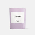 Purple candle with a white label displaying 'Croissant' and 'Overose Paris' on a white background.