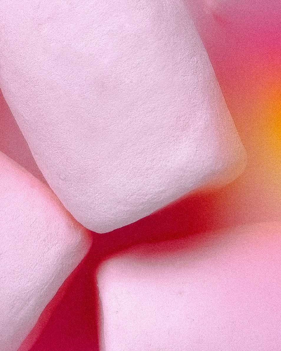 Closed up of a multiple pink marshmallows